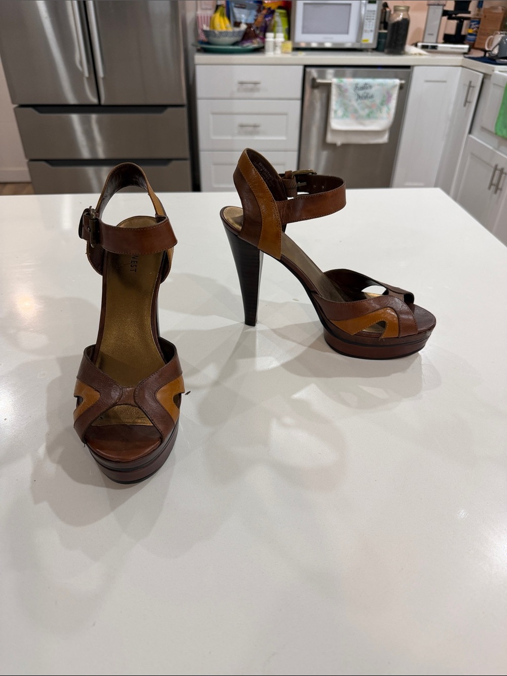 Women's Brown Leather Platform High-Heel Sandals - Ankle Strap👠